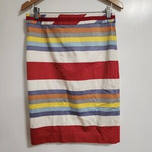 Boden Rainbow‎ Striped Straight Pencil Midi Skirt With Ribbon Waist Detail 8R